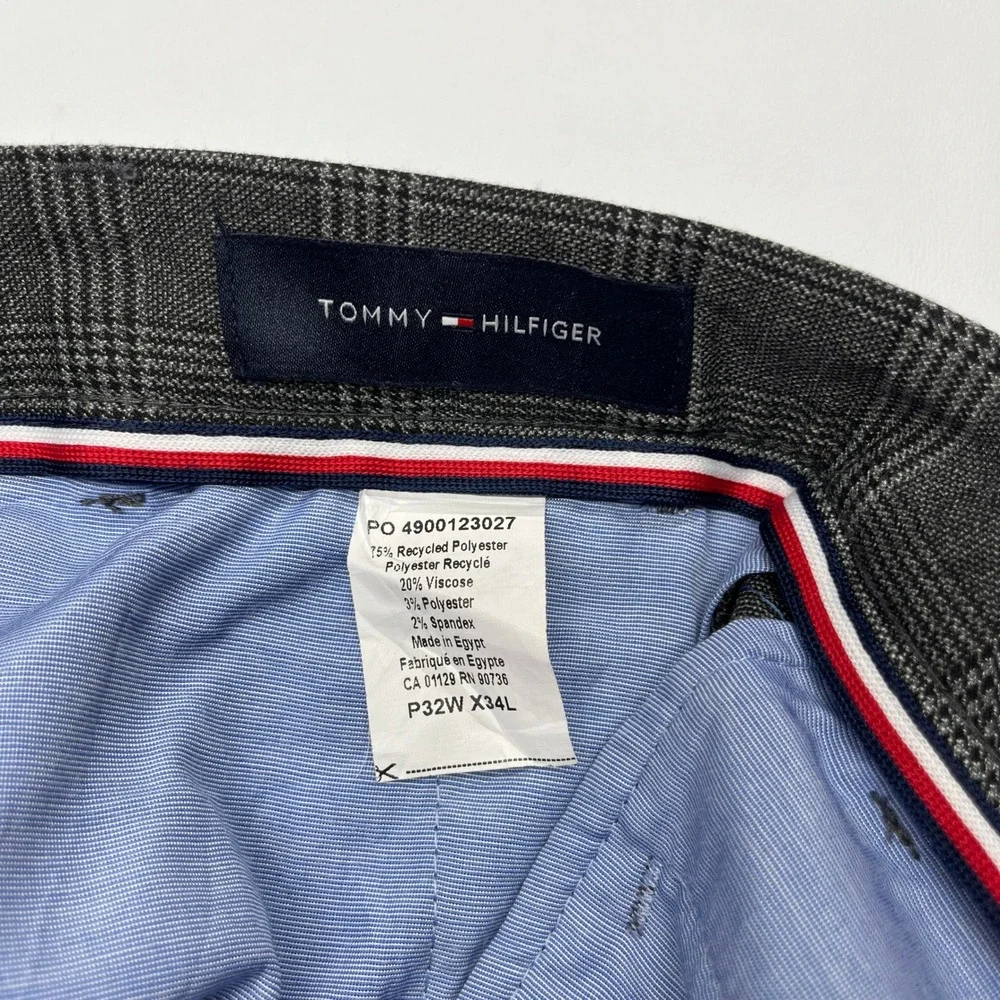 Tommy Hilfiger Grey Plaid Dress Pants Mens 32x34 Preppy Workwear Trousers
